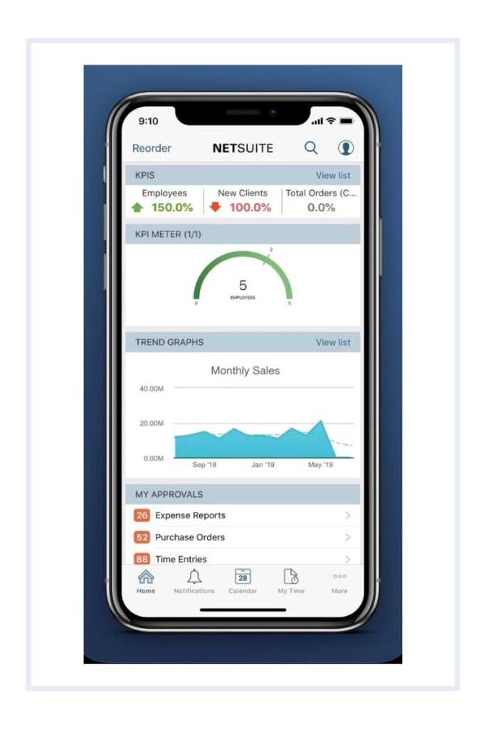 example of NetSuite mobile dashboard  highlighting the benefits of ERP systems real-time access to data