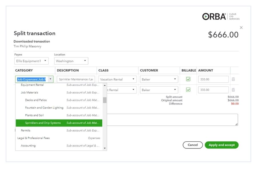 How to split a transaction in QBO