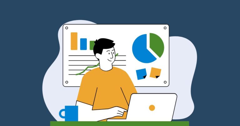 a fractional CFO sits at a computer with financial charts behind