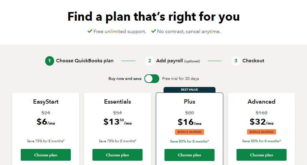 NetSuite vs QuickBooks: QBO starter pricing tiers