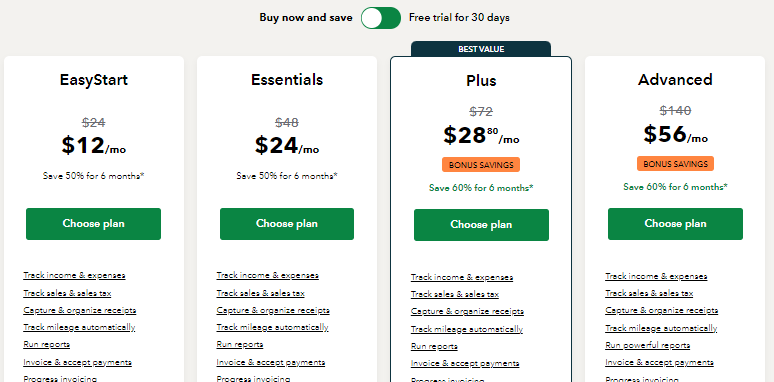 NetSuite vs QuickBooks: QBO starter pricing tiers