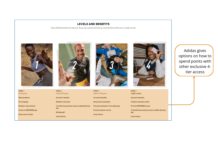improve customer success and reduce churn by offering loyalty program like this example from Adidas